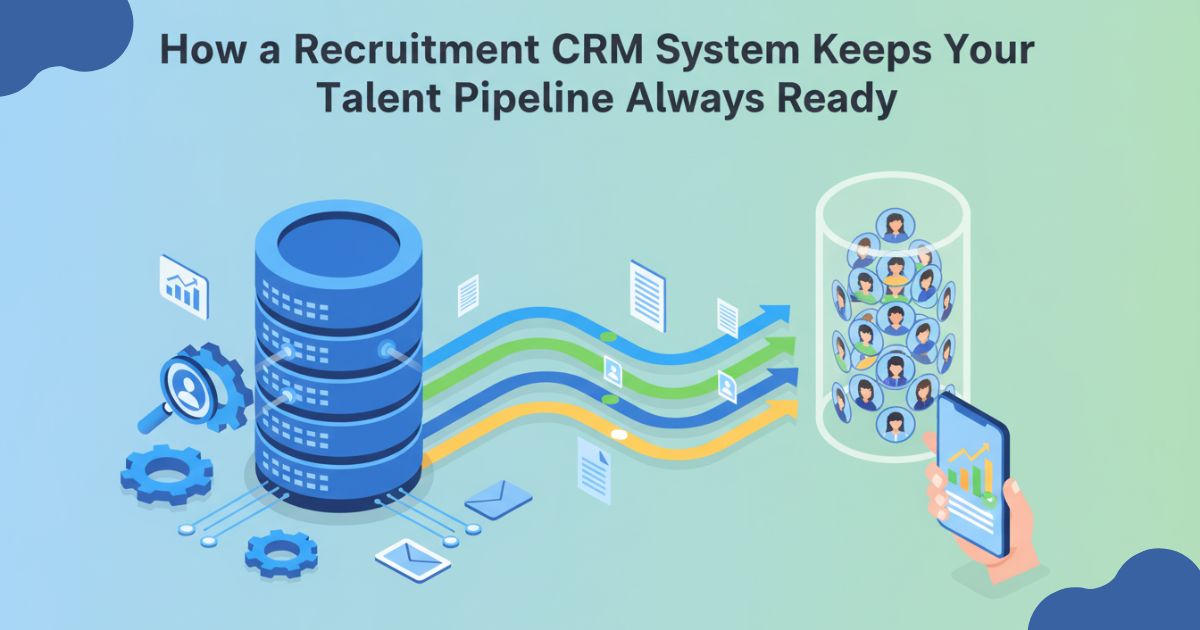 Isometric illustration of a Recruitment CRM database sending candidate profiles to a mobile device for quick recruiter access.