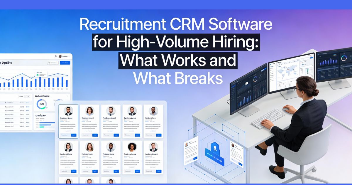 Recruitment CRM software dashboard and candidate pipeline view helping a recruiter manage high-volume hiring processes efficiently.